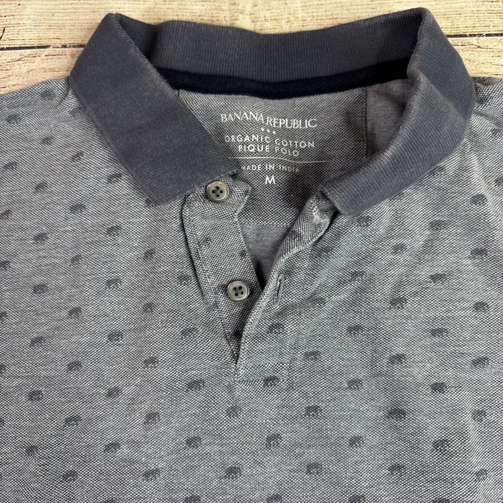 Banana Republic Men's Pique Polo Gray Organic Cotton Micro Print Medium